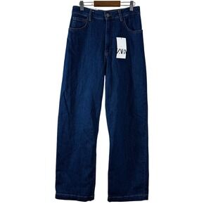 Zara Women's Jeans Medium Blue Cotton Loose Fit Wide Leg Midrise Denim Size 4
